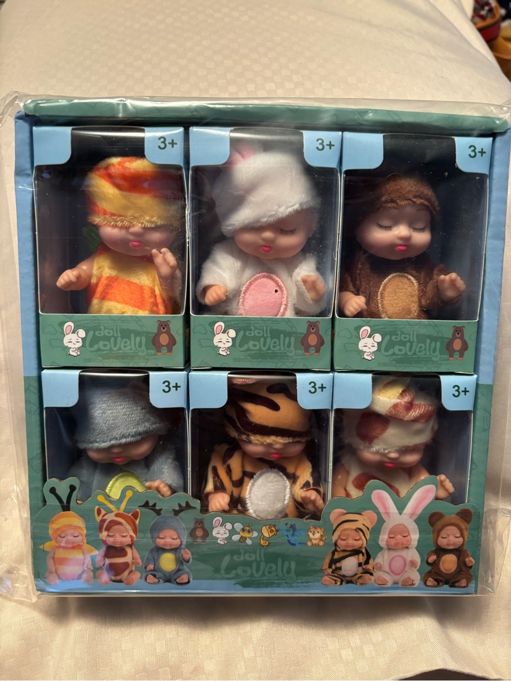 Lovely Baby Doll Plush Set - Multicolor Animal Costumes (6-Pack)